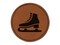 Ice Skate Skating Winter Sport Round Iron-On Engraved Faux Leather Patch Applique - 2.5"